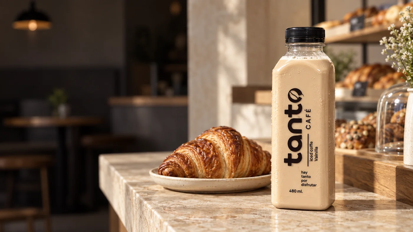 Botellas de Tanto Café junto a pan recién servido